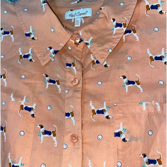 Red Camel Peach Dog Print Button Down Shirt - Picture 2 of 5